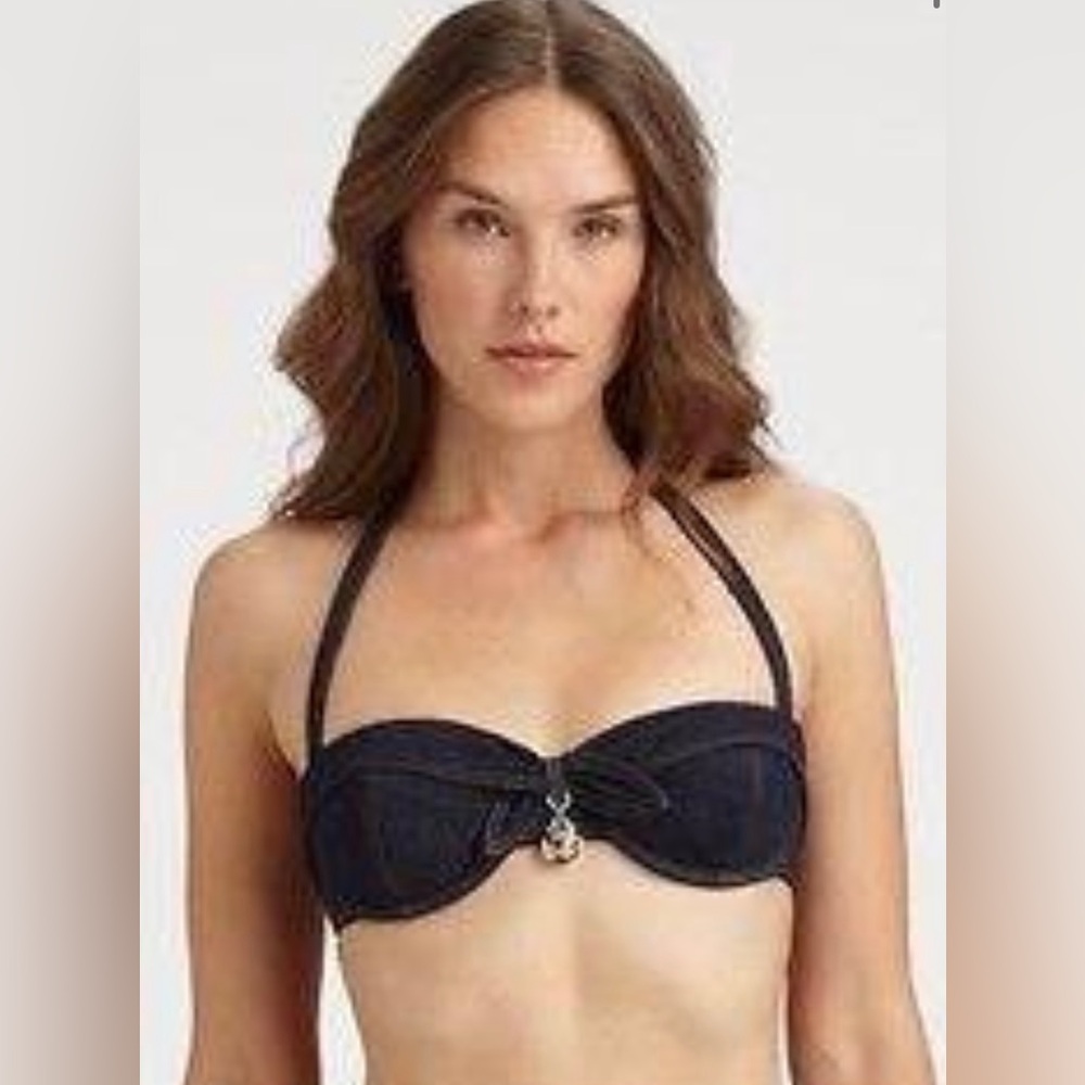 Juicy Couture Betty Jean Anchor Denim Underwire Balconette Style Bikini Top